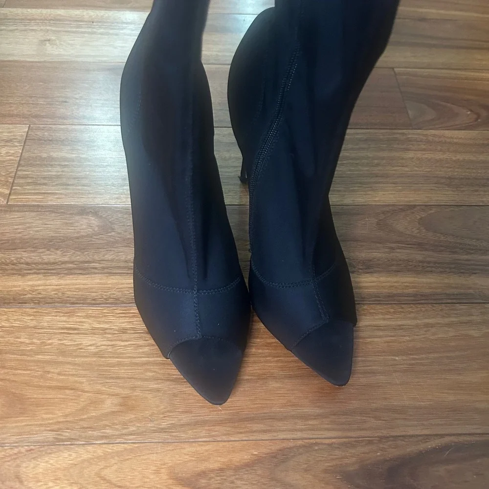 Truffle Collection Thigh High Boots Peep Toe Stiletto Heel Black‎ Size 8.5